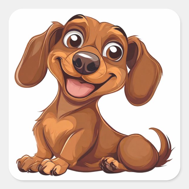 Pegatina Cuadrada Lindo perro dachshund de dibujos animados (Anverso)