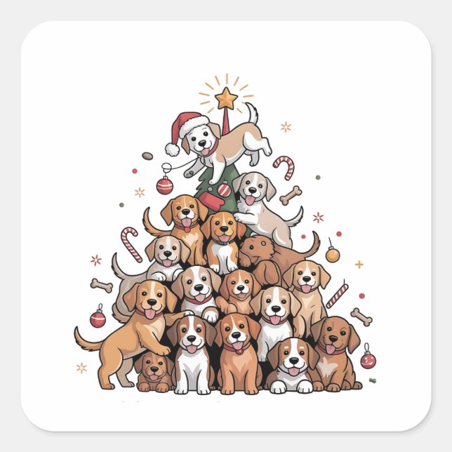 Pegatina Cuadrada Lindo perro de árbol de Navidad   (Anverso)