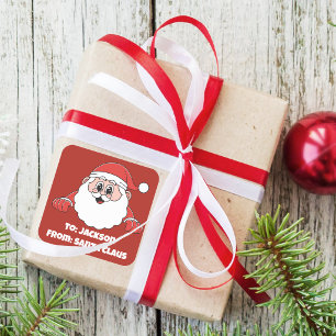 Pegatina Cuadrada Lindo Personalizado Rojo De Santa Claus