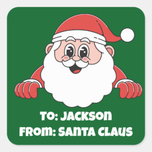 Pegatina Cuadrada Lindo personalizado verde de Santa Claus