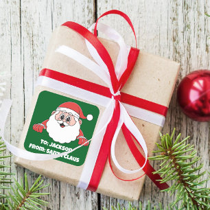 Pegatina Cuadrada Lindo personalizado verde de Santa Claus