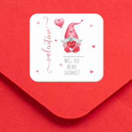 Pegatina Cuadrada Lindo San Valentín ¿Serás mi Gnomin?