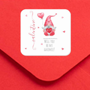 Pegatina Cuadrada Lindo San Valentín ¿Serás mi Gnomin?