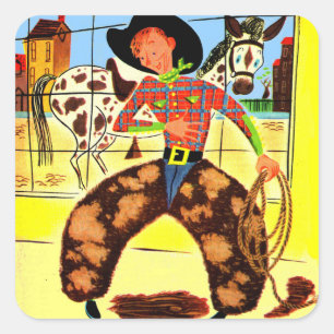 Pegatina Cuadrada lindo vaquero