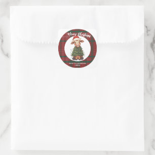 Pegatina Cuadrada Lindo vaquillona vaca árbol de Navidad ternero bue