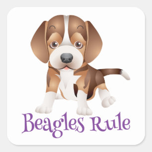 Pegatina Cuadrada Lindos Beagles Mandan Perrito de Dibujos Animados
