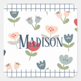 Pegatina Cuadrada Lindos Tulipanes Florales Granja Primavera Verano 