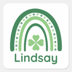 Pegatina Cuadrada Lindsay Name Clover Boho Rainbow