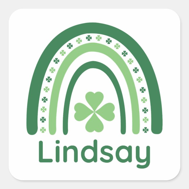 Pegatina Cuadrada Lindsay Name Clover Boho Rainbow (Anverso)