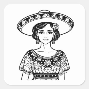 Pegatina Cuadrada Line Art Mes Patrio Fiesta Party Favor