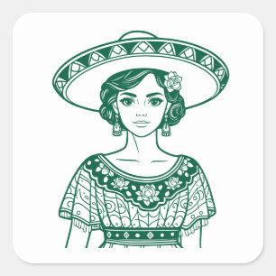 Pegatina Cuadrada Line Art Mes Patrio Fiesta Party Favor