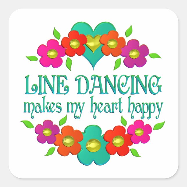 Pegatina Cuadrada Line Dancing Heart Happy (Anverso)