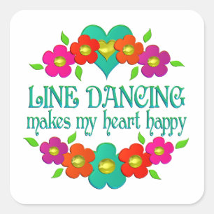 Pegatina Cuadrada Line Dancing Heart Happy