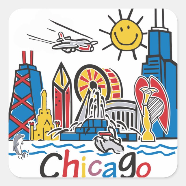 Pegatina Cuadrada Línea aérea de Chicago Kids (Anverso)