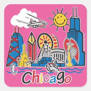 Pegatina Cuadrada Línea aérea de Chicago Kids