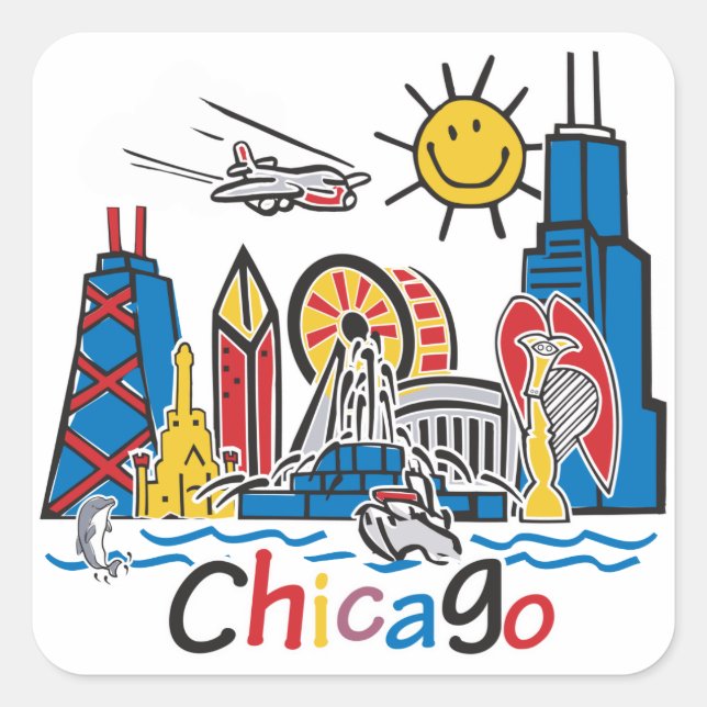 Pegatina Cuadrada Línea aérea de Chicago Kids (Anverso)