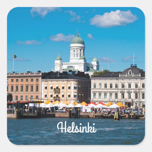 Pegatina Cuadrada Línea aérea de Helsinki (Anverso)