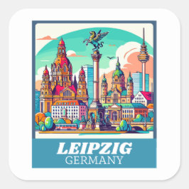 Pegatina Cuadrada Línea aérea retro Leipzig