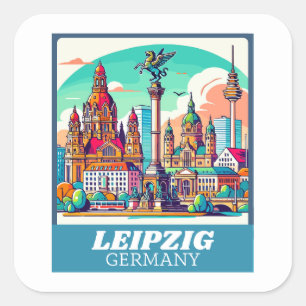 Pegatina Cuadrada Línea aérea retro Leipzig