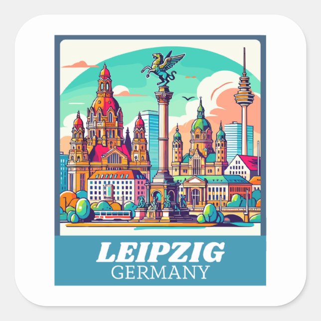 Pegatina Cuadrada Línea aérea retro Leipzig (Anverso)