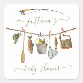 Pegatina Cuadrada Línea de ropa Baby Shower para el carrete de pesca