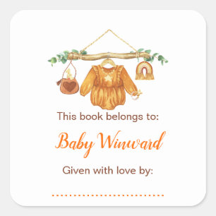 Pegatina Cuadrada Línea de ropa de otoño para niña Baby Shower Bookp