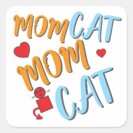 Pegatina Cuadrada Línea de tiempo recortada de la madre de gato con