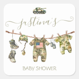 Pegatina Cuadrada Línea militar Baby Shower Clothesline