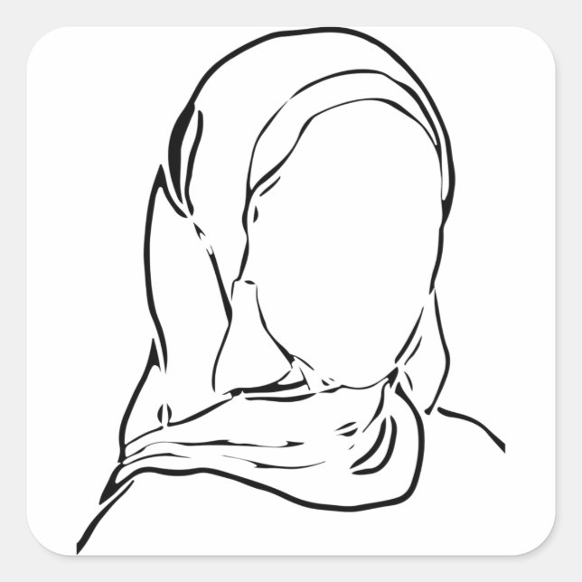 Pegatina Cuadrada Línea que dibuja a Chica musulmana hiyab mujer ára (Anverso)