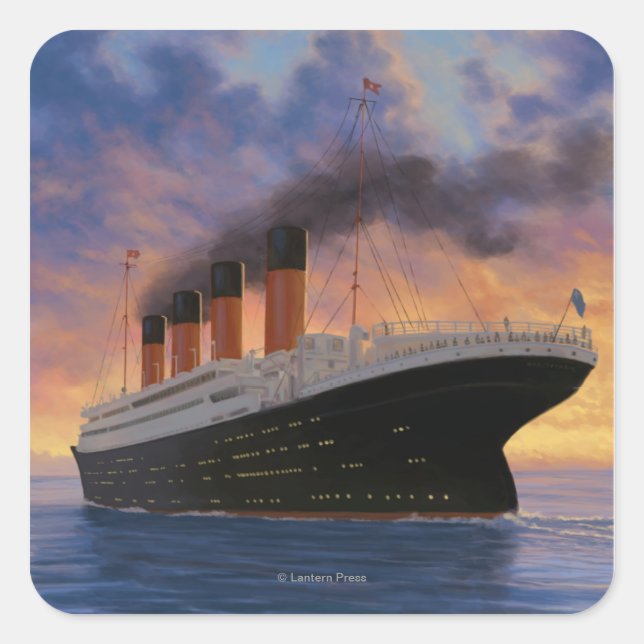 Pegatina Cuadrada Línea Titanic SceneWhite Star (Anverso)
