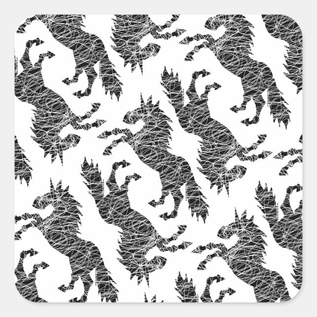 Pegatina Cuadrada Lineas blancas unicornio (Anverso)