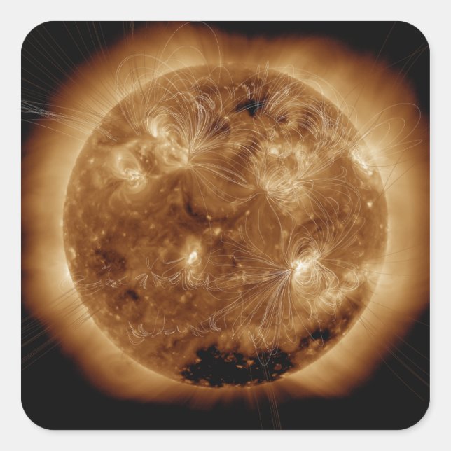 Pegatina Cuadrada Líneas de campo magnético en el Sol 2 (Anverso)