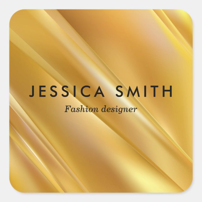 Pegatina Cuadrada Líneas diagonales de gradiente dorado (Anverso)