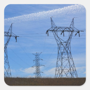Pegatina Cuadrada Líneas eléctricas en cielo azul