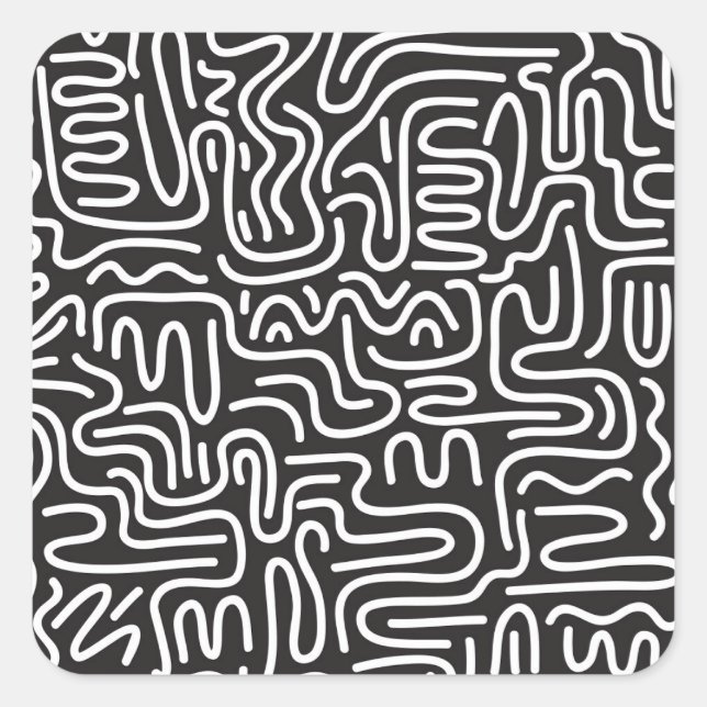 Pegatina Cuadrada Líneas onduladas de Doodle retro: Monocromo (Anverso)