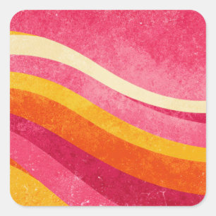 Pegatina Cuadrada Líneas Onduladas Retro – Fondo de Color Vintage