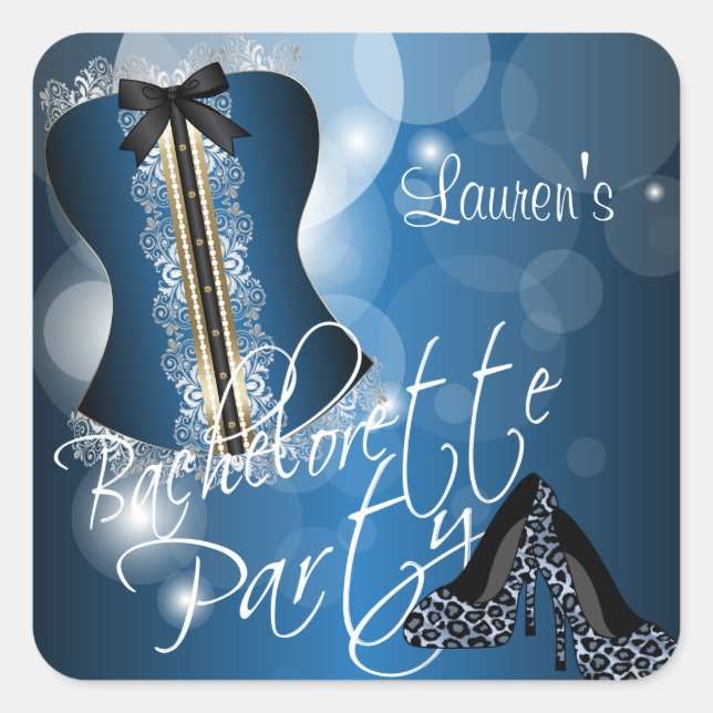 Pegatina Cuadrada Lingerie Corset Bachelorette | Azul (Anverso)