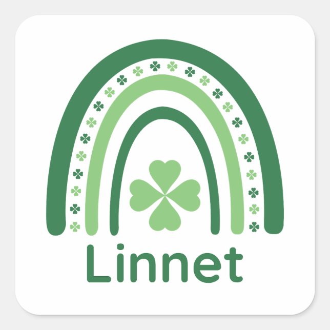 Pegatina Cuadrada Linnet Name Clover Boho Rainbow (Anverso)