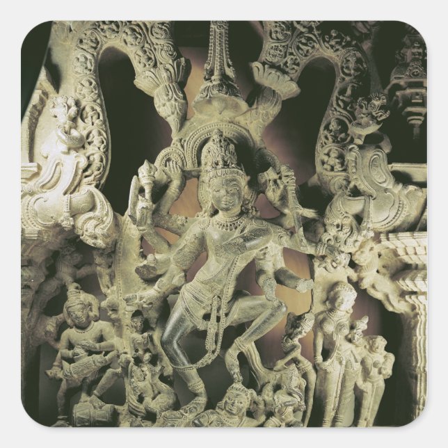 Pegatina Cuadrada Lintel con Shiva Nataraja, dinastía Kakatiya (Anverso)