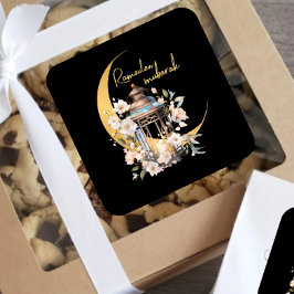 Pegatina Cuadrada Linterna de acuarela Ramadan Mubarak
