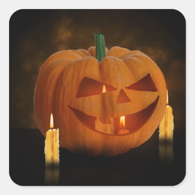 Pegatina Cuadrada Linterna de calabaza de Halloween con velas (Anverso)