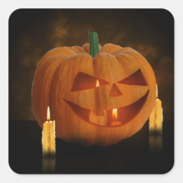 Pegatina Cuadrada Linterna de calabaza de Halloween con velas