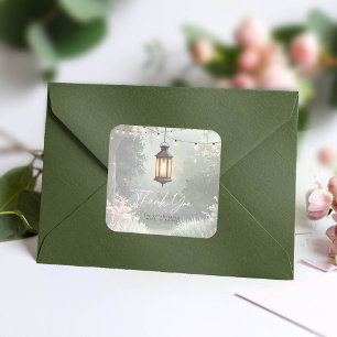 Pegatina Cuadrada Linterna de jardín encantada gracias ID1163 rosa