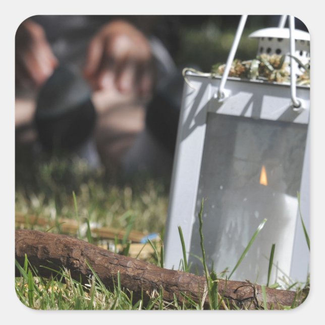 Pegatina Cuadrada Linterna de luz (Anverso)