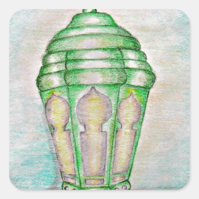 Pegatina Cuadrada Linterna de Ramadán (Anverso)