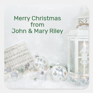 Pegatina Cuadrada Linterna nocturna silenciosa de los navidades