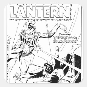 Pegatina Cuadrada Linterna verde contra payaso, negro y blanco