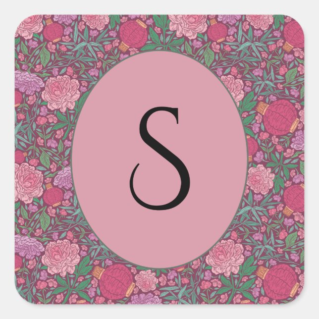 Pegatina Cuadrada Linternas de papel japonesas en el Día de la Madre (Anverso)