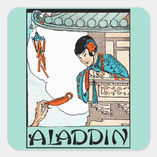 Pegatina Cuadrada Linternas Mágicas Chinas Antiguas de Aladdin (Anverso)