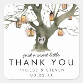 Pegatina Cuadrada Linternas rusticas Oak Tree Sweet Wedding Favor